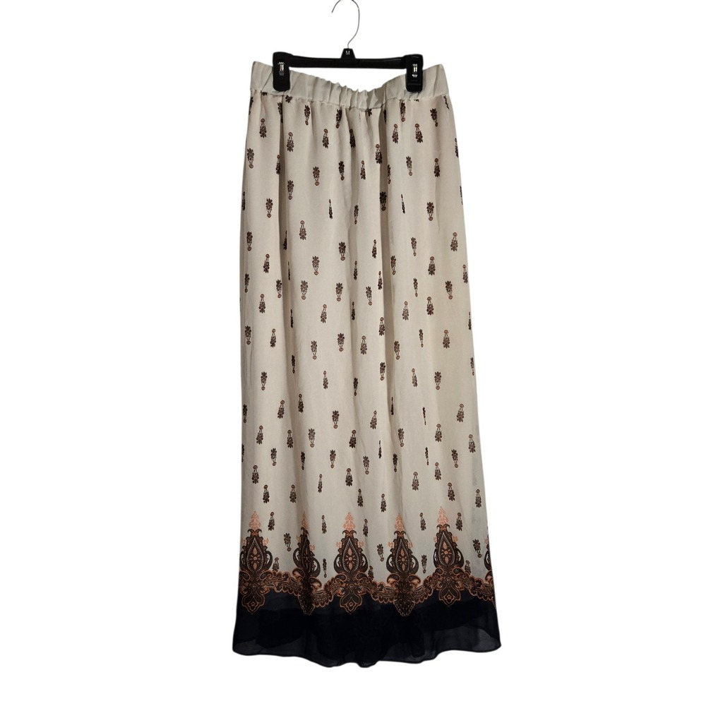 Rue21 Womens Boho Floral Paisley Border Print Maxi Skirt Cream Brown Large